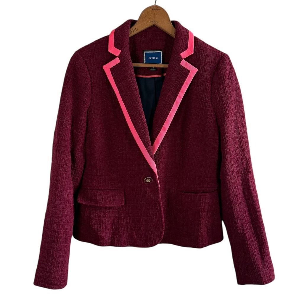 J. Crew Womens Tweed Peplum Blazer Jacket Sz 4 Cotton Preppy Pink Academia